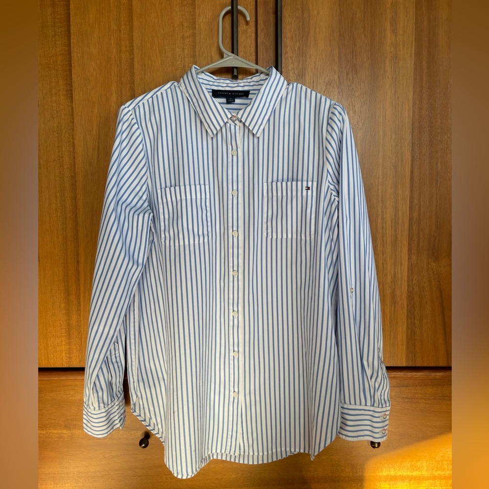 Tommy Hilfiger Blue and White Striped Button Down